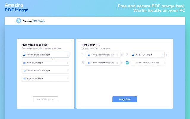 Amazing PDF Merge  from Chrome web store to be run with OffiDocs Chromium online