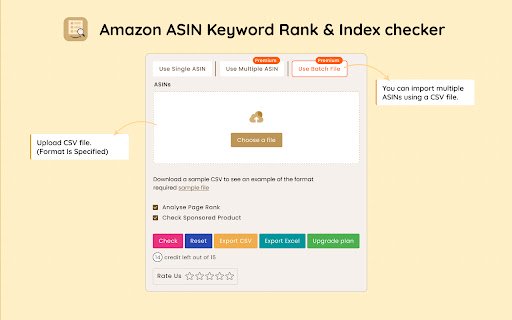 Amazon ASIN Keyword Rank  Index Checker  from Chrome web store to be run with OffiDocs Chromium online
