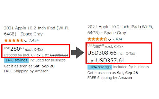 Amazon Business Highlight Tax Included Prices  from Chrome web store to be run with OffiDocs Chromium online