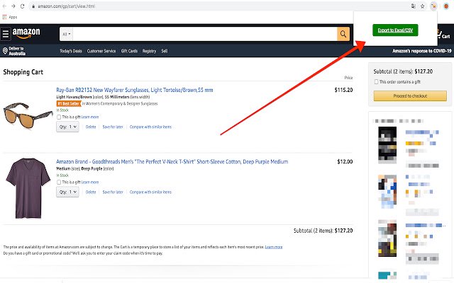 Amazon cart exporter mula sa Chrome web store na tatakbo sa OffiDocs Chromium online