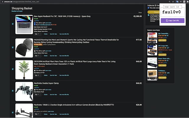 Amazon Cart Share  from Chrome web store to be run with OffiDocs Chromium online