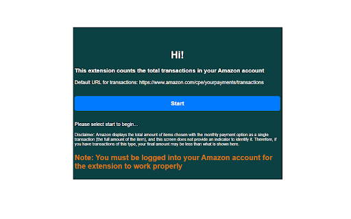 Amazon Counter Transactions  from Chrome web store to be run with OffiDocs Chromium online