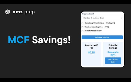 Amazon Multi Channel Fullfillment (MCF) Fee Calculator by AMZ Prep  from Chrome web store to be run with OffiDocs Chromium online
