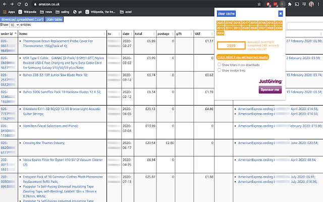 Amazon Order History Reporter من متجر Chrome الإلكتروني ليتم تشغيله باستخدام OffiDocs Chromium عبر الإنترنت