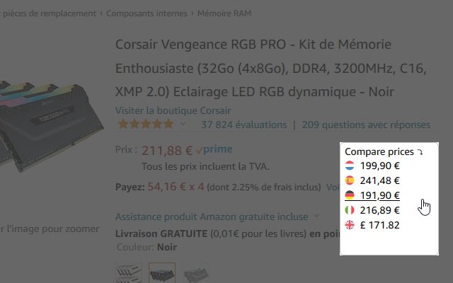 Amazon Price Compare EU  from Chrome web store to be run with OffiDocs Chromium online