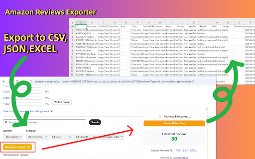 Amazon Product Reviews Exporter  from Chrome web store to be run with OffiDocs Chromium online