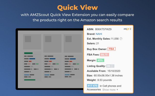 Amazon Quick View ng AMZScout mula sa Chrome web store na tatakbo sa OffiDocs Chromium online