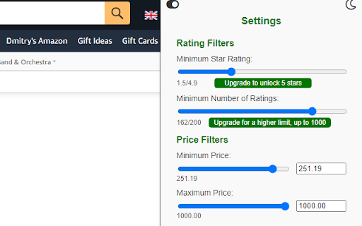 Amazon Review  Rating Filter  from Chrome web store to be run with OffiDocs Chromium online