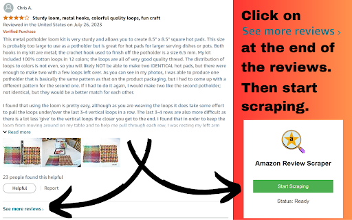 Amazon Review Scraper  from Chrome web store to be run with OffiDocs Chromium online