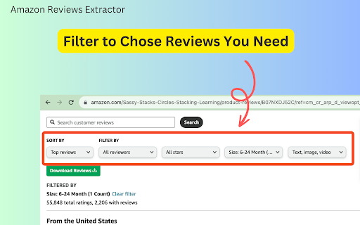 Amazon Reviews Extractor  from Chrome web store to be run with OffiDocs Chromium online