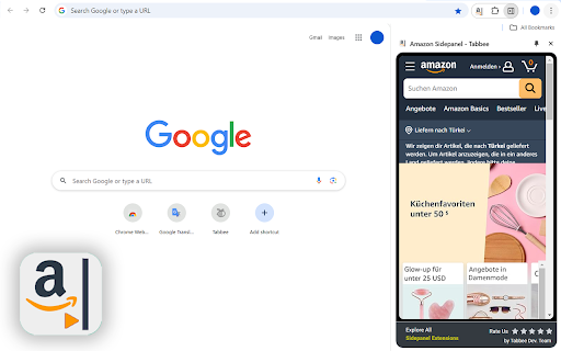 Amazon Sidepanel Tabbee  from Chrome web store to be run with OffiDocs Chromium online