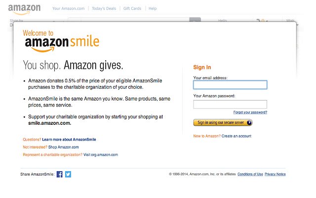 Amazon Smile Switcher מחנות האינטרנט של Chrome להפעלה עם OffiDocs Chromium באינטרנט