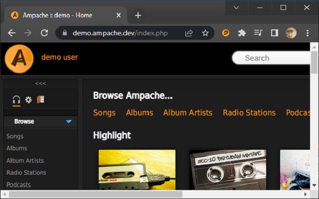 Kunci Media Ampache daripada kedai web Chrome untuk dijalankan dengan OffiDocs Chromium dalam talian