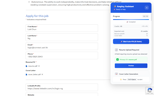Amploy  from Chrome web store to be run with OffiDocs Chromium online