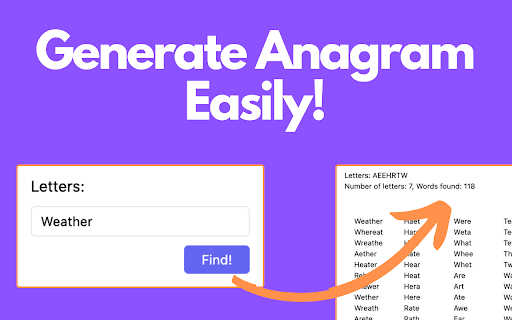 Anagram Generator  from Chrome web store to be run with OffiDocs Chromium online
