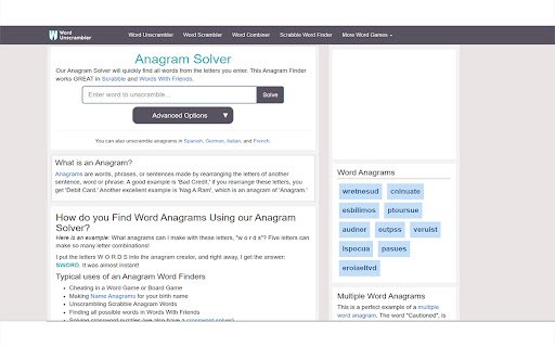Anagram Solver  from Chrome web store to be run with OffiDocs Chromium online