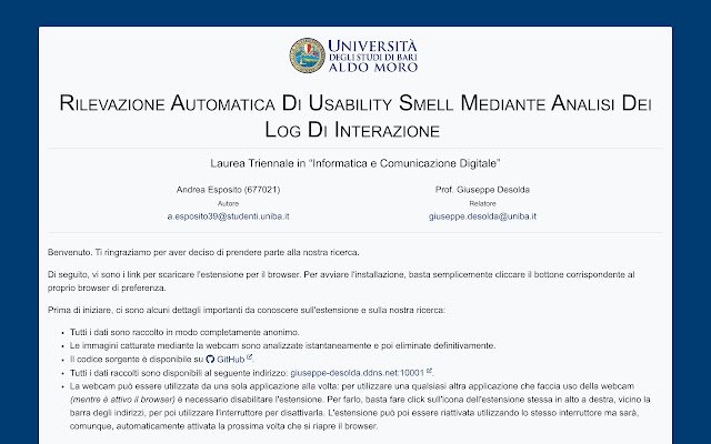 La tesis de licenciatura de Andrea Esposito de Chrome web store se ejecutará con OffiDocs Chromium en línea