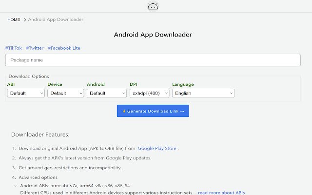 Android App Downloader ze sklepu internetowego Chrome do uruchomienia z OffiDocs Chromium online