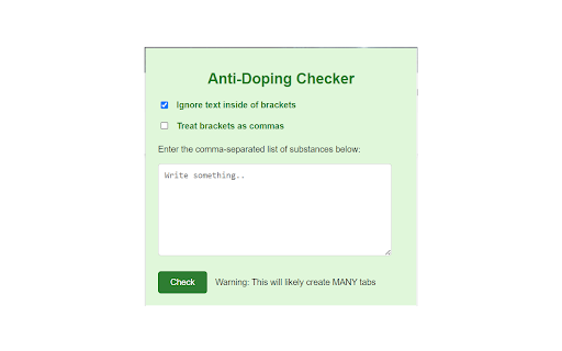Anti Doping Checker  from Chrome web store to be run with OffiDocs Chromium online