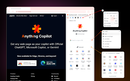 Anything Copilot: ChatGPT,Gemini,Powerful Multi tab Sidebar,Split Screen  from Chrome web store to be run with OffiDocs Chromium online