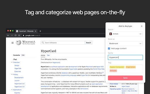 Anytype Web Clipper  from Chrome web store to be run with OffiDocs Chromium online