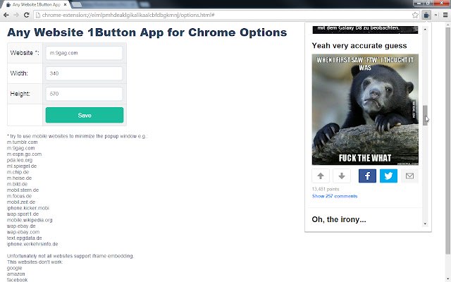 Any Website 1Button App for Chrome  from Chrome web store to be run with OffiDocs Chromium online