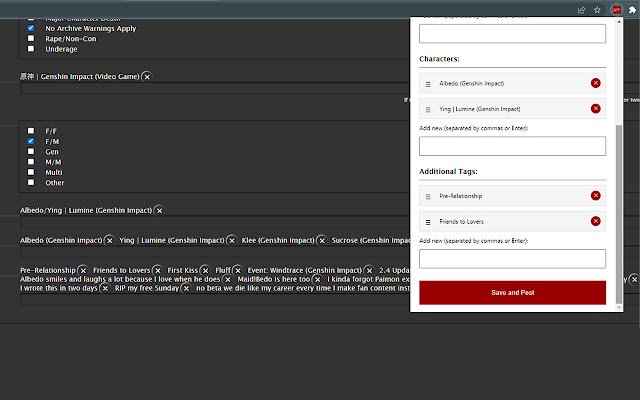 OffiDocs Chromiumオンラインで実行されるChrome WebストアのAo3 Tags Manager