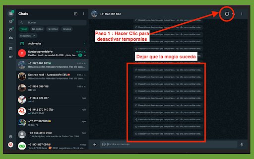 ApeTemporales Desactiva mensajes temporales de tus clientes en WhatsApp  from Chrome web store to be run with OffiDocs Chromium online