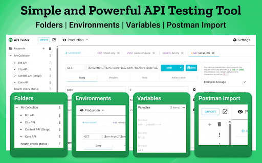 API Tester  from Chrome web store to be run with OffiDocs Chromium online