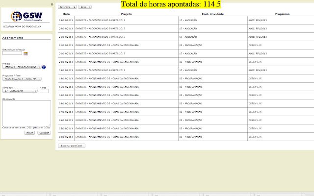 Apontamento de Horas GSW  from Chrome web store to be run with OffiDocs Chromium online