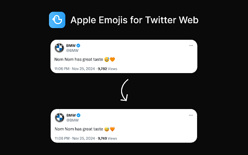 Apple Emojis for Twitter Web  from Chrome web store to be run with OffiDocs Chromium online