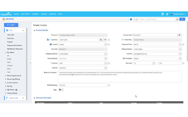 Apptivo Invoicing จาก Chrome เว็บสโตร์เพื่อใช้งานร่วมกับ OffiDocs Chromium ออนไลน์