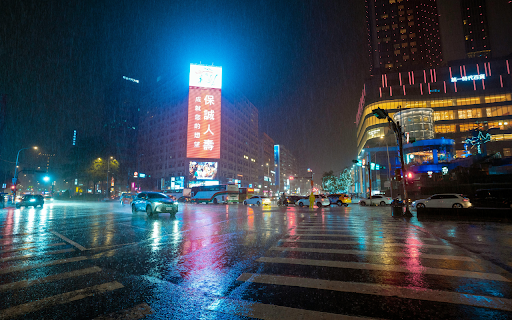 A Rainy Evening with Moving Cars on the Road  from Chrome web store to be run with OffiDocs Chromium online