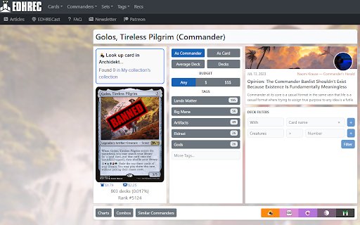 Archidekt Plugin  from Chrome web store to be run with OffiDocs Chromium online