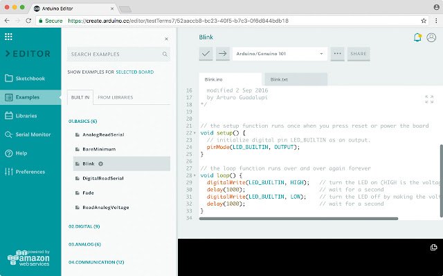 Arduino Create for Education จาก Chrome เว็บสโตร์ที่จะรันด้วย OffiDocs Chromium ทางออนไลน์
