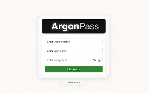 ArgonPass from Chrome web store to be run with OffiDocs Chromium online ArgonPass from Chrome web store to be run with OffiDocs Chromium online