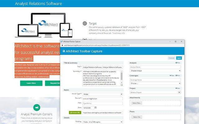 תוסף ARInsights Web Capture מחנות האינטרנט של Chrome להפעלה עם OffiDocs Chromium באינטרנט