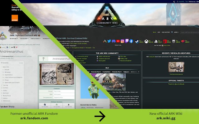 ARK Wiki Redirection dari toko web Chrome untuk dijalankan dengan OffiDocs Chromium online