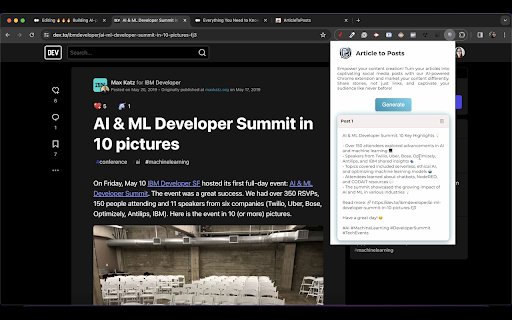 ArticleToPosts  from Chrome web store to be run with OffiDocs Chromium online