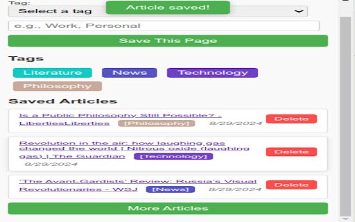 Article Vault  from Chrome web store to be run with OffiDocs Chromium online