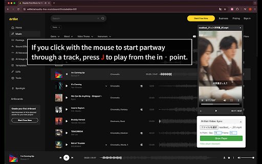 Artlist Video Sync  from Chrome web store to be run with OffiDocs Chromium online