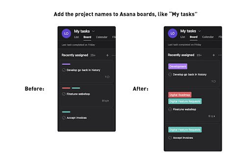 Asana display project name in boards  from Chrome web store to be run with OffiDocs Chromium online