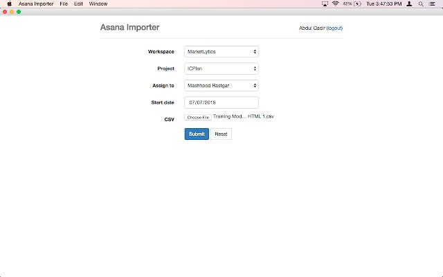 Asana Importer  from Chrome web store to be run with OffiDocs Chromium online