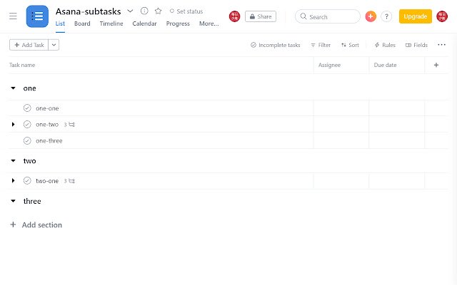 subtarefas asana da Chrome Web Store para serem executadas com OffiDocs Chromium online