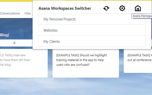 Asana Workspaces Switcher daripada kedai web Chrome untuk dijalankan dengan OffiDocs Chromium dalam talian