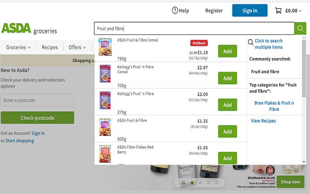 ASDA Groceries Helper de la boutique en ligne Chrome doit être exécuté avec OffiDocs Chromium en ligne