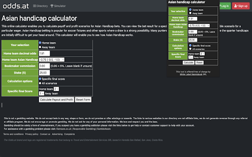 Asian handicap calculator  from Chrome web store to be run with OffiDocs Chromium online
