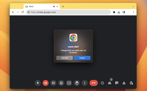 Ask before closing Meet  from Chrome web store to be run with OffiDocs Chromium online