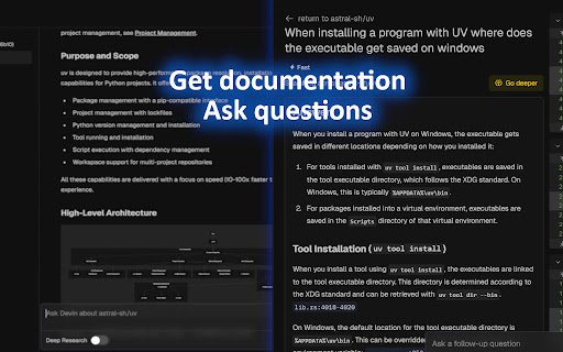 Ask DeepWiki, shortcut for GitHub  from Chrome web store to be run with OffiDocs Chromium online