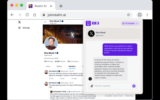 Ask Elon Anything on X  from Chrome web store to be run with OffiDocs Chromium online